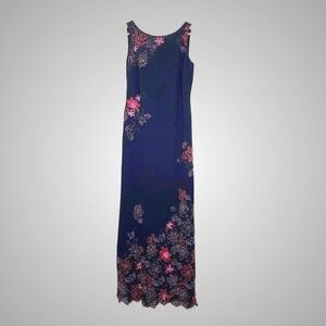 Vintage Kay Unger Maxi Cocktail Dress Womens 4 Floral‎ Beaded Embroidered Chic